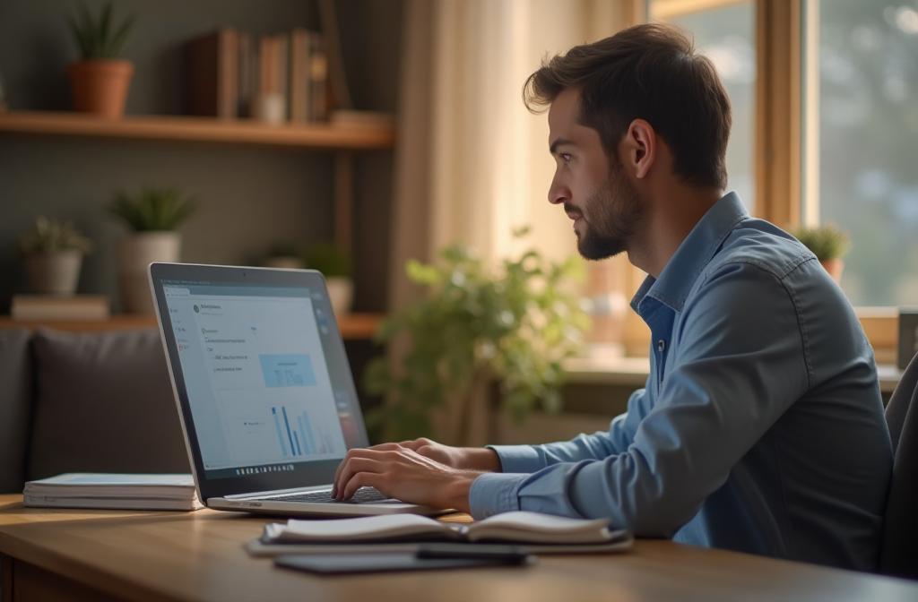 Professional education building or a person learning on a computer